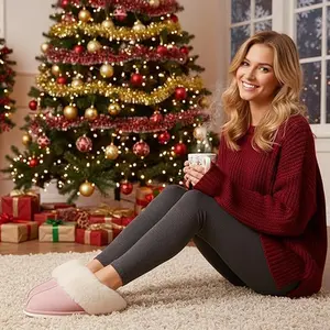 Womens Slipper with Memory Foam Fluffy Soft Warm Slip On House Slippers Anti-Skid Cozy Plush for Indoor Outdoor