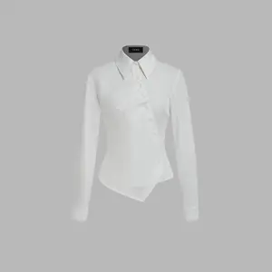 Cider 100% Cotton Collar Check Asymmetrical Wrap Blouse