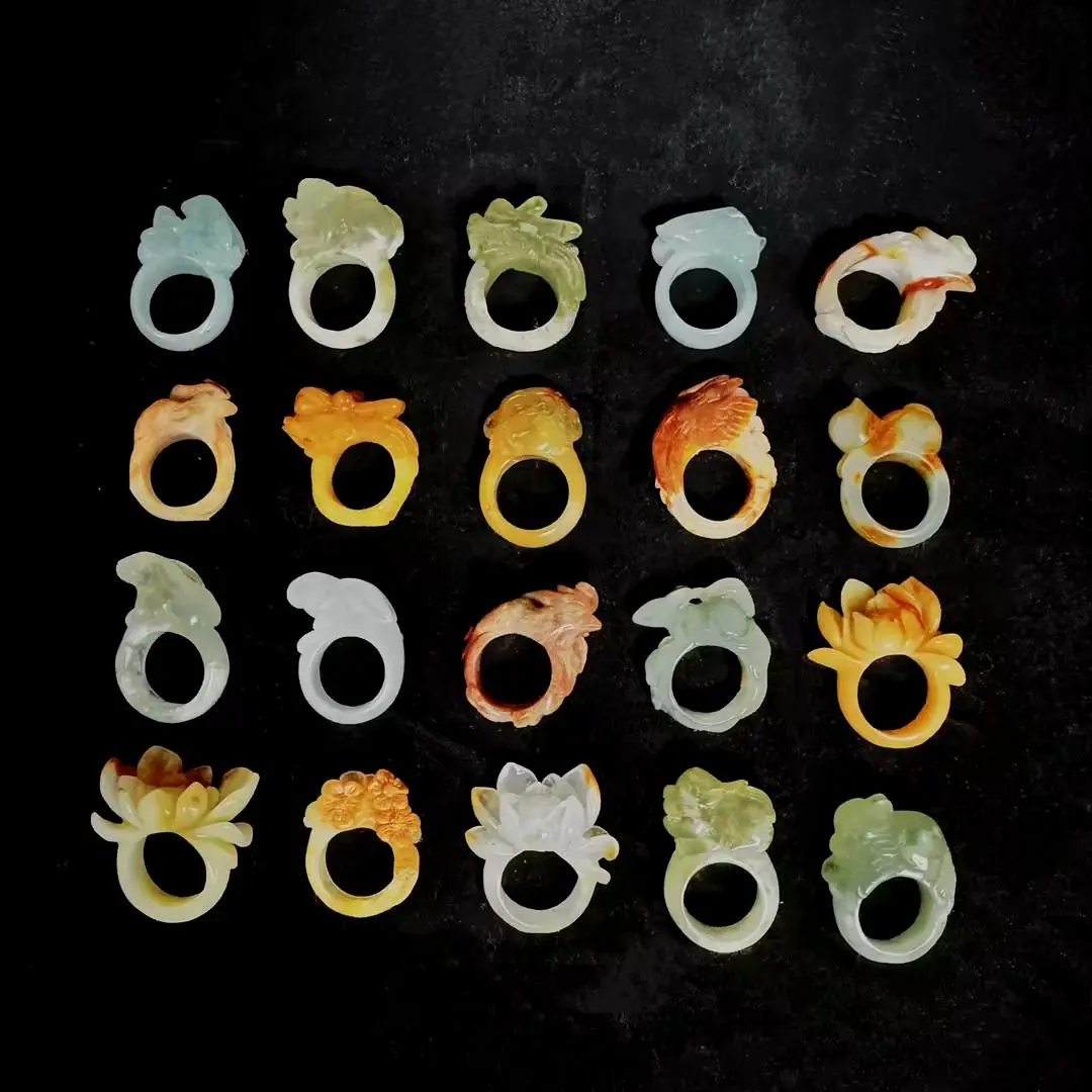 Carved Jade Ring Dragon & Animal Designs Natural XiuJade Intricate Carvings Unique Gift Idea for Special Occasions