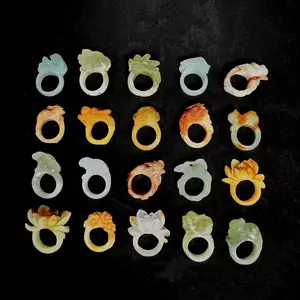 Carved Jade Ring Dragon & Animal Designs Natural XiuJade Intricate Carvings Unique Gift Idea for Special Occasions