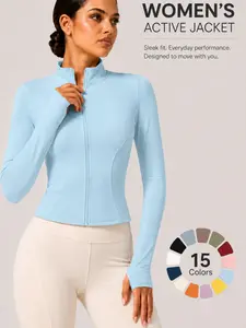 Women's Full Zip Sport Jacket, Slim Fit Long Sleeve Yoga Top, Thumb Hole Design, Lightweight, Quick Dry, for Running, Fitness, Casual Wear, Thumbhole Jacket