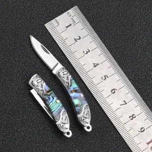 Shell handle small folding knife - portable outdoor knife for self-defense, fruit knife, pocket knife, men's pocket knife pendant, camping and barbecuing tool