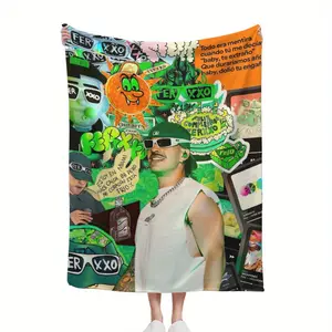 ZLIENSZUS Ferxxo Feid Singer Graphic Print Flannel Blanket - A4 Size, Vibrant Mixed Colors, All-Season Soft Warmth for Bed, Sofa, Camping & Travel - Durable Machine-Washable Gift for Fans Suitable as a gift sizes 60*80,30*40 ,40*50 50*60