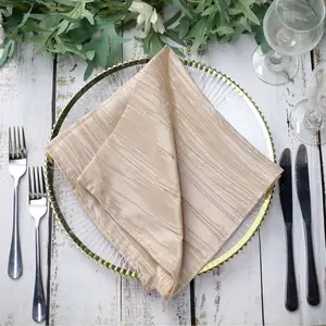 5 Pack Taffeta Napkins 20"x20" Beige - Accordion Crinkle Cloth Napkins