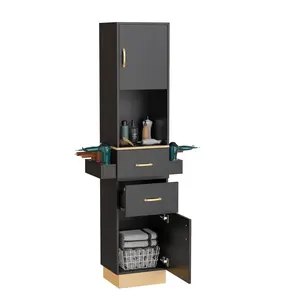 Salon Stations for Hair Stylist, Barber Station Hair Salon Station, Beauty Salon Spa Equipment with 2 Drawers, 2 Storage Cabinet, 6 Hair Dryer Holders for Hair Styling