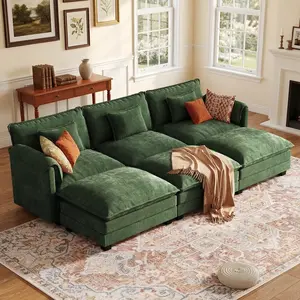 ABCASA 113" Modular Sectional Sofa, Comfy Cloud Couch, Deep Seat Sofa Bed for Living Room, Large 6-Seat Modern Sofa with Throw Pillows & Movable Ottoman, DIY Combination, Chenille summervibes