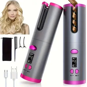 USB Rechargeable Cordless Hair Curler, Effortless Styling, 6 Heat Settings & Timer, Fast Heating, Auto Shut Off, No-Worry Styling Experience