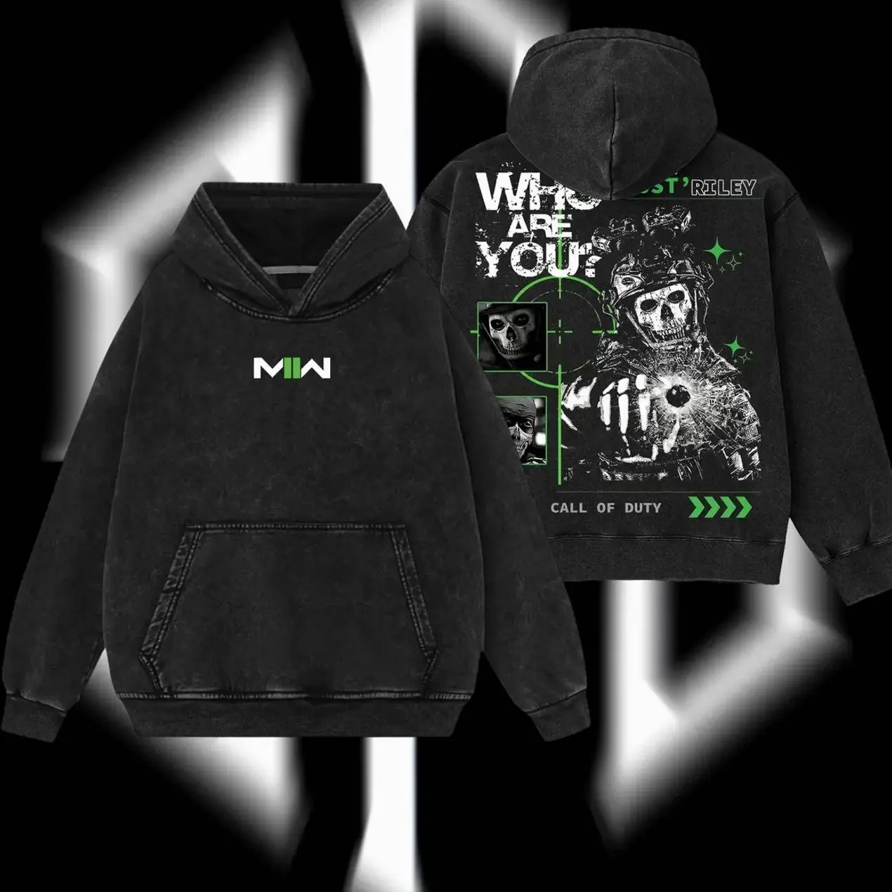 Superstyle Simon "Ghost" Riley Skull Mask Warrior Call of Duty: Modern Warfare II Edition Double Printed Oversize Lightweight Acid Washed Hoodie Game Series Graphic Design Top Cotton Streetwear Game Zone Hoodie Sweatshirt Clothes Menswear Womenswear Y PXL