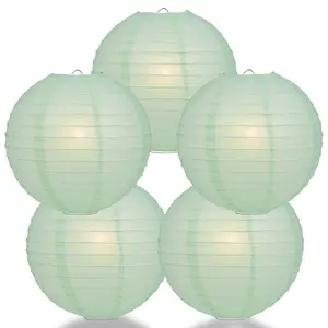 5-Pack 24 Inch Cool Mint Green Parallel Ribbing Round Paper Lantern