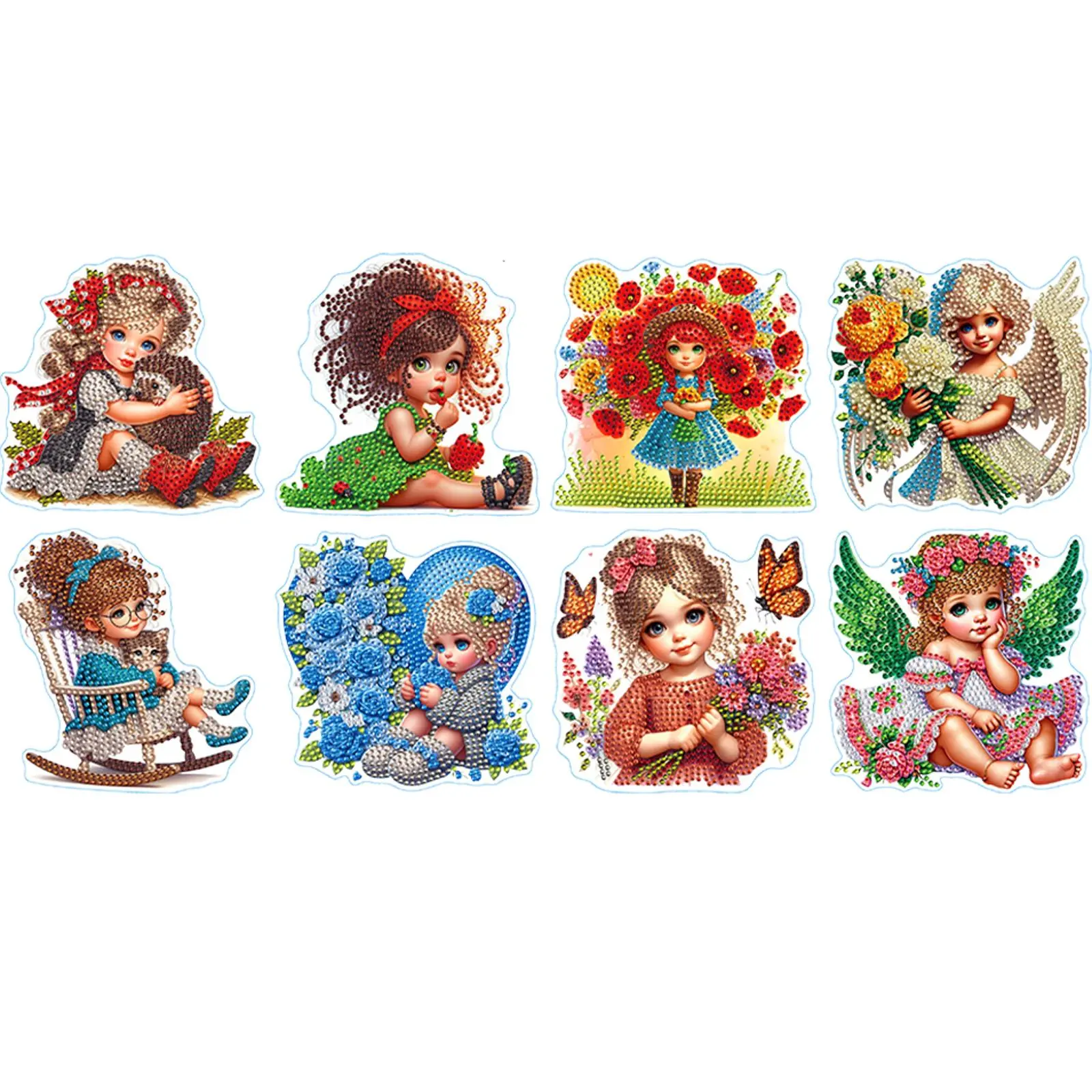 8 Pcs 5D Diamond Painting Sticker Kit Cartoon Diamond Mosaic Sticker Diamond Art Painting Sticker Kits for Beginners Adults DIY Crafts