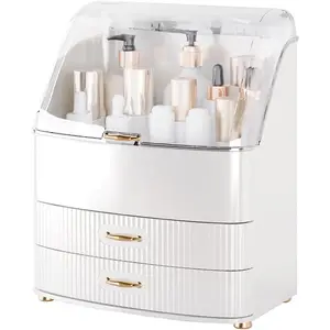 Makeup Organizer Countertop Vanity with Transparent Lid Drawers Waterproof DustprooTeenf Cosmetic Skincare Bathroom Storage Gift for Women s Girls (Whtie),cool stuff for room storage organization makeup organizer