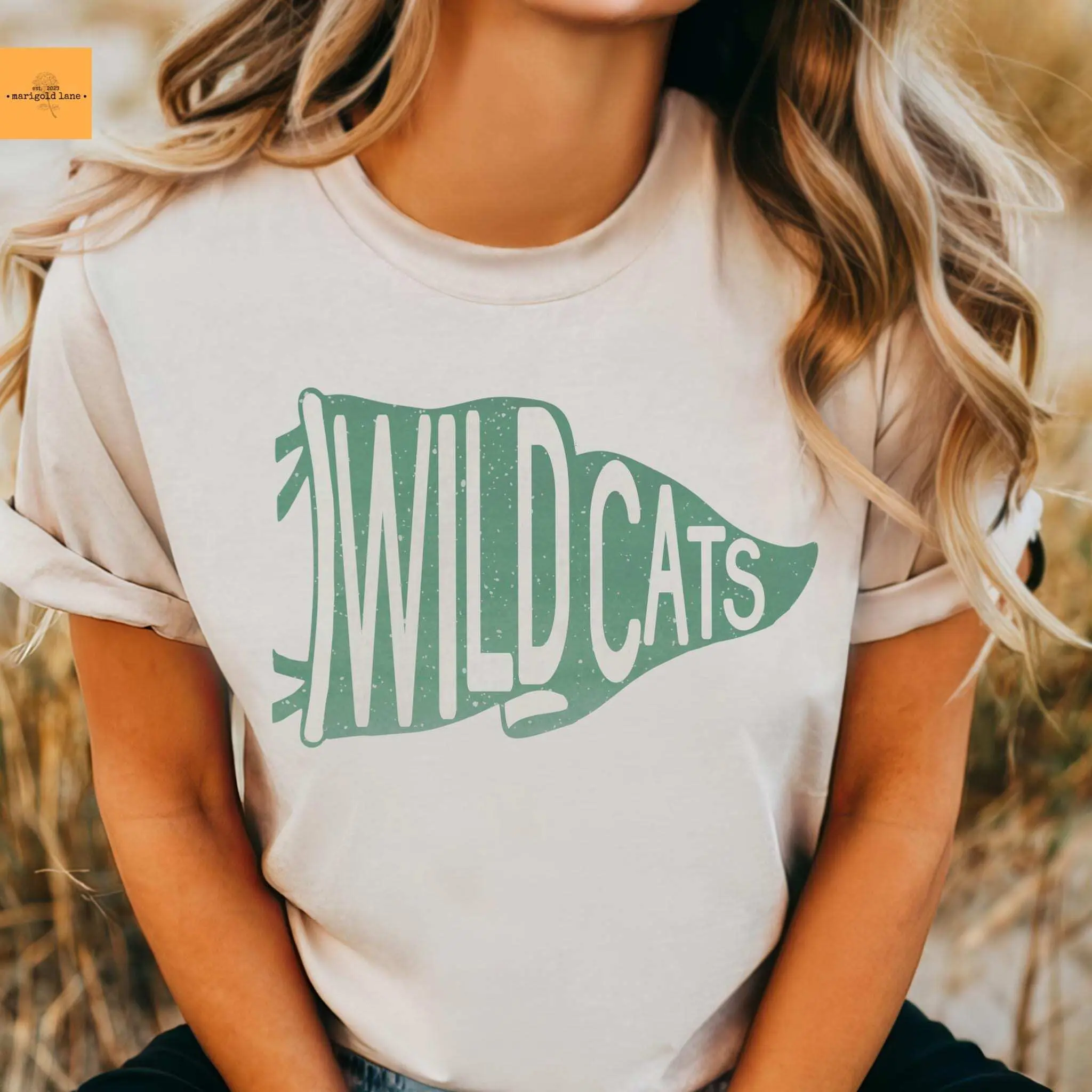 Green Wildcats Pennant Mascot T-shirt: Wildcat T-Shirt | Vintage Pennant Graphic Tee | Unisex School Spirit Mascot Shirt | Game Day Tshirt Cotton Trending