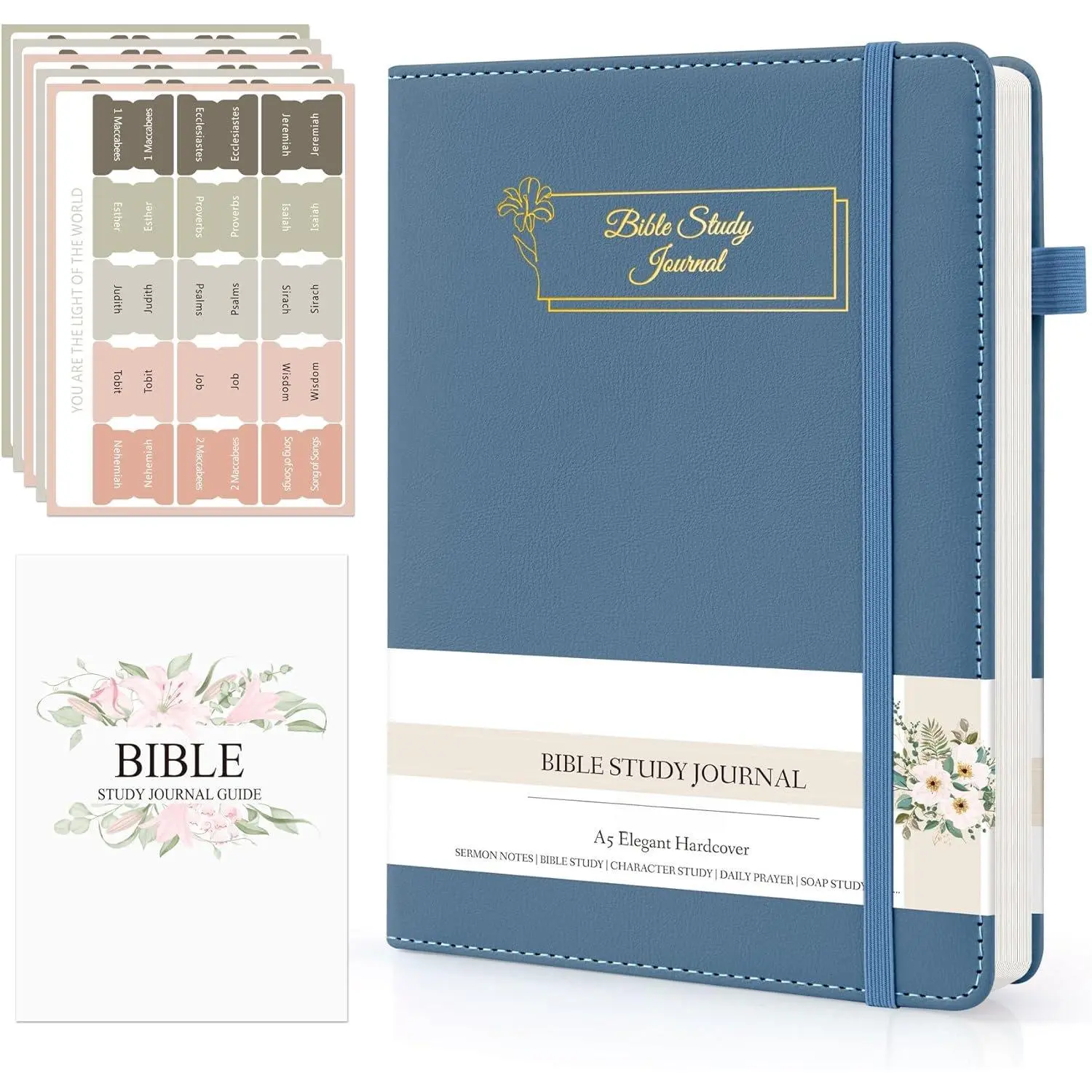 Study Journal - Prayer Journal for Men & Women, A5 Hardcover Church Notebook for Sermon, Scripture & Devotional Notes, Guided  Study Notebook for Note Taking, 5.8" x 8.3", Blue