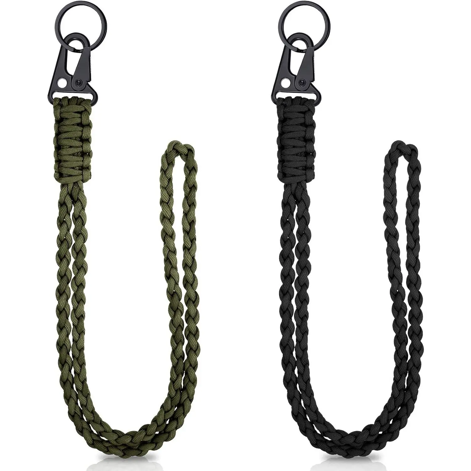 Frienda 2-Piece Heavy-Duty Polyester Paracord Badge Lanyard Set - Black, Army Green, Whistle Strap, 550 Keychain Lanyards for ID Badge, Name Tag, Outdoor Users