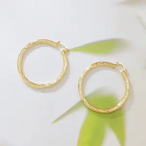 14K Gold Hoop Earrings for Women, Sparkling Diamond-Cut Textured Huggie Hoops, Hypoallergenic Click-Top Earrings for Sensitive Ears