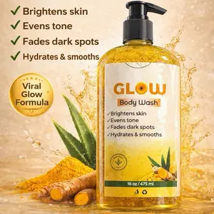 GLOW Turmeric & Aloe Vera Kojic Body Wash - Brightening Soothing Natural Glow Cleanser for All Skin Types 250ml