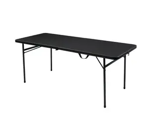All Purpose 6 Foot Bi Fold Folding Table Black Lightweight Plastic Table for Dining Events Outdoor Activities and Home