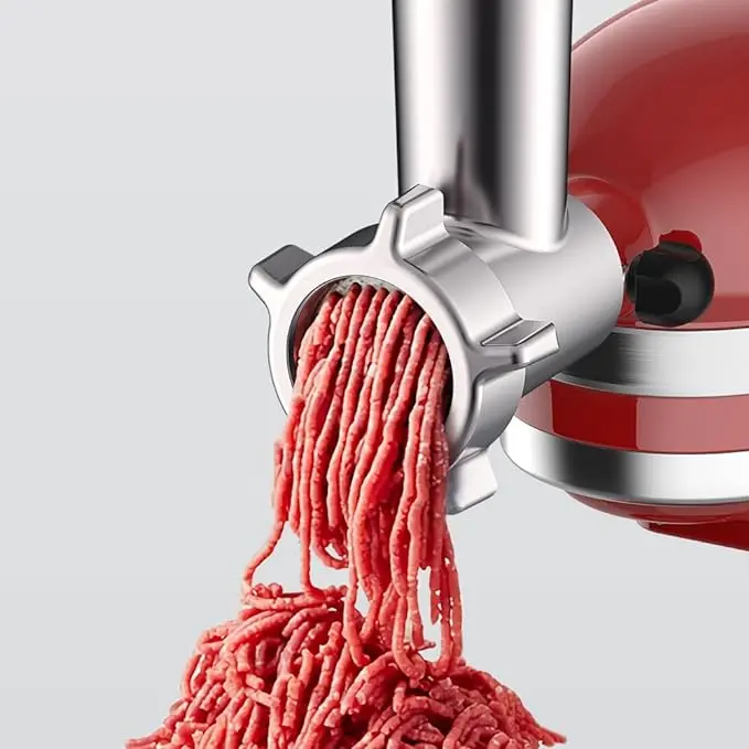 GVODE 9-in-1 Metal Finish Meat Grinder Attachment for KitchenAid Stand Mixer - Includes 4 Grinding Plates, 3 Sausage Stuffer Tubes, 2 Grinding Blades - For Bread Crumbs, Burger Prep, Home Food Preparation