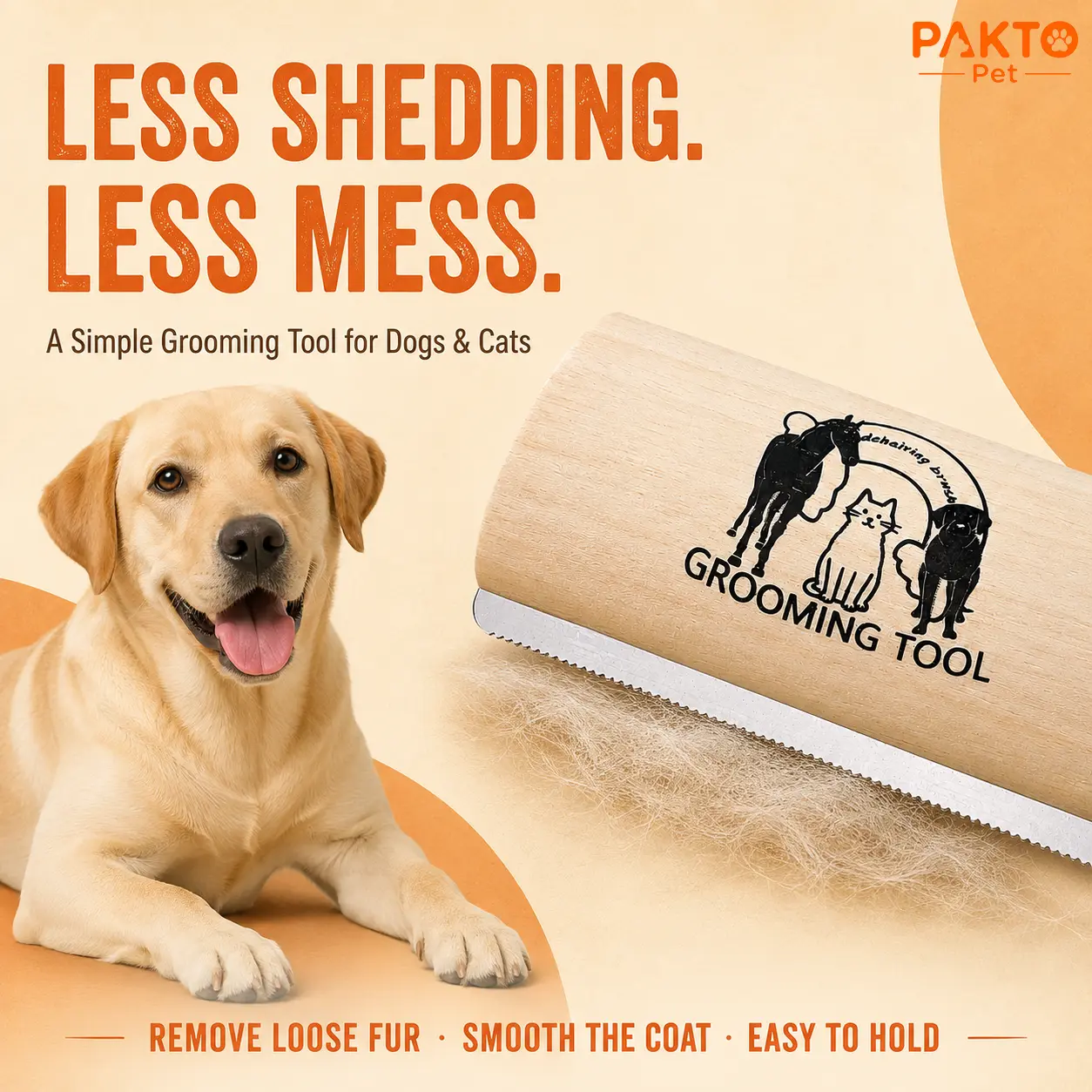 PAKTO Pet Wooden Dog Brush for Shedding, Deshedding Tool for Short & Long Haired Dogs, Pet Grooming Comb Block, Solid Wood Handle, 5 Inches, 5.2 oz