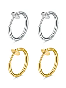 Simple Stainless Steel No Piercing Earring Ear Studs, 2 Pairs Fashionable Earrings for Women & Men for Party, Daily Clothing Decor, Trendy All-match & Exquisite Jewelry for Birthday Gift