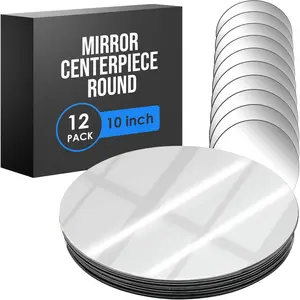 Mirror Centerpieces for Tables, Round Mirrors for Centerpieces, Mirrored Trays, Round Table Plate Tray, Circle Glass Charger for Wedding, Small Candle Base, 10 Inch, 12 Pack