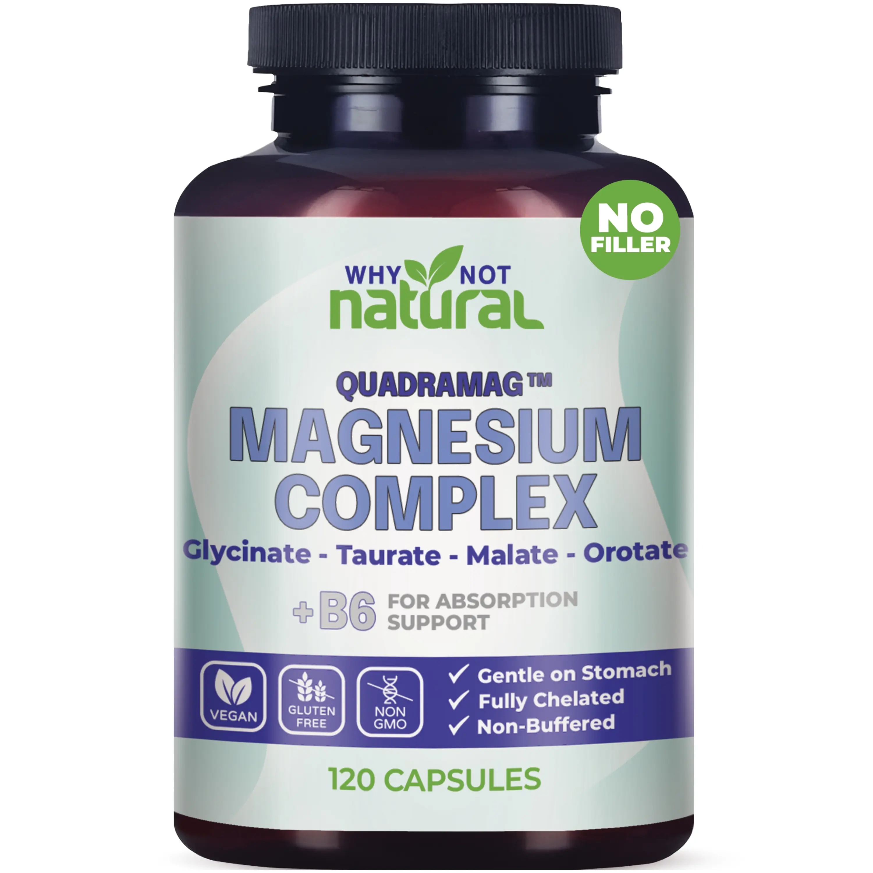 Why Not Natural Magnesium Complex Supplement - Glycinate, Orotate, Taurate and Malate for Sleep, Calm, heart, muscles and bones - Dietary Supplement