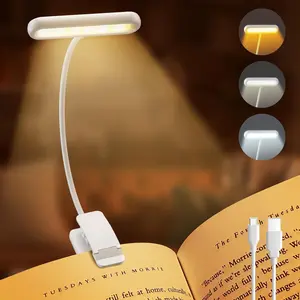 Book Light Adjustable Three Color Temperature Rechargeable LED Clip-On Reading Lamp, Portable Desk Lighting Accessory