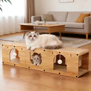 Extra-Large Cardboard Cat Scratcher Playhouse – a pet supply and kitten furniture set featuring a tunnel with scratching pads and balls  This innovative indoor design includes wooden internal toys for engaging play