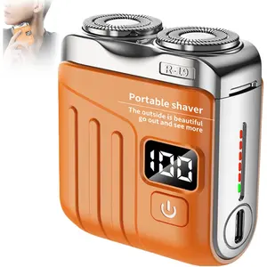 Portable Electric Shaver for Men, Mini Rotary Dual Ring Razor for Beard Trimming, USB Rechargeable & Magnetic Washable for Home and Travel (Orange)