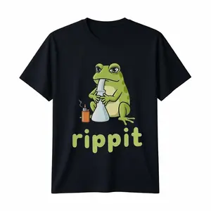 Humorous Smokers Theme Graphic Tee Featuring Stoner Frog with Joint in Casual Cotton Style Suitable for Men and Women S to XXXL
