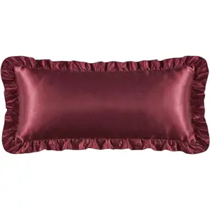 Ruffle Satin Pillow Cases  Size,Soft Cooling Similar to Silk Pillow Cases Sham Cover with Envelope Closure,Room Decor Festive Gifts for Women Men, Burgundy, 20x54 Inch (1 Pack)