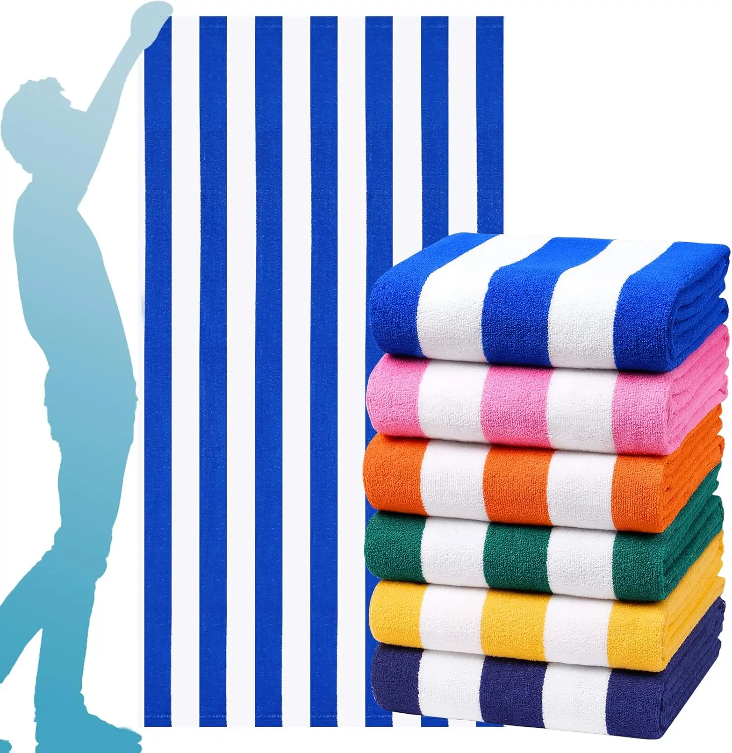6 Packs Oversized 72X40 Inch Stripe Beach Towel Thin Terry Set Extra Large XL Big Clearance Accessories Essentials Soft Super Absorbent Pool Travel Bath Swim Camping Towels Bulk Men Women Adults Gift Genovega