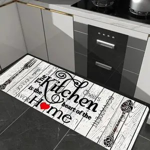 Vintage Country Kitchen Rug, Non-Slip Mat, Faux Wood Texture, Thick Flannel Carpet, Easy Clean, Absorbent, Comfortable Standing Pad