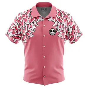 Doflamingo Pattern OP Hawaiian Shirt and Shorts Set, Full Matching Anime Cosplay Button Up Outfit, Summer Holiday Gift for Men, Matching Family Summer Beach Wear Outfit, Vacation Clothing Gift Idea for All Ages