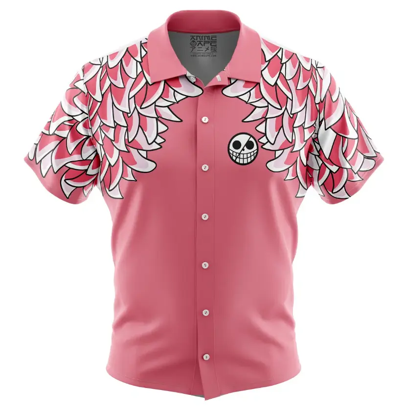 Doflamingo Pattern OP Hawaiian Shirt and Shorts Set, Full Matching Anime Cosplay Button Up Outfit, Summer Holiday Gift for Men, Matching Family Summer Beach Wear Outfit, Vacation Clothing Gift Idea for All Ages