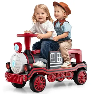 Costway Ride on Train Trackless, 12V 2-Seater Ride on Toy with Train Whistle, LED Lights, Music & Removable Chair, Electric Train w/One-Button & Soft Start, Gift for Boys & Girls,Christmas Festival Gift Black Friday Cyber Monday