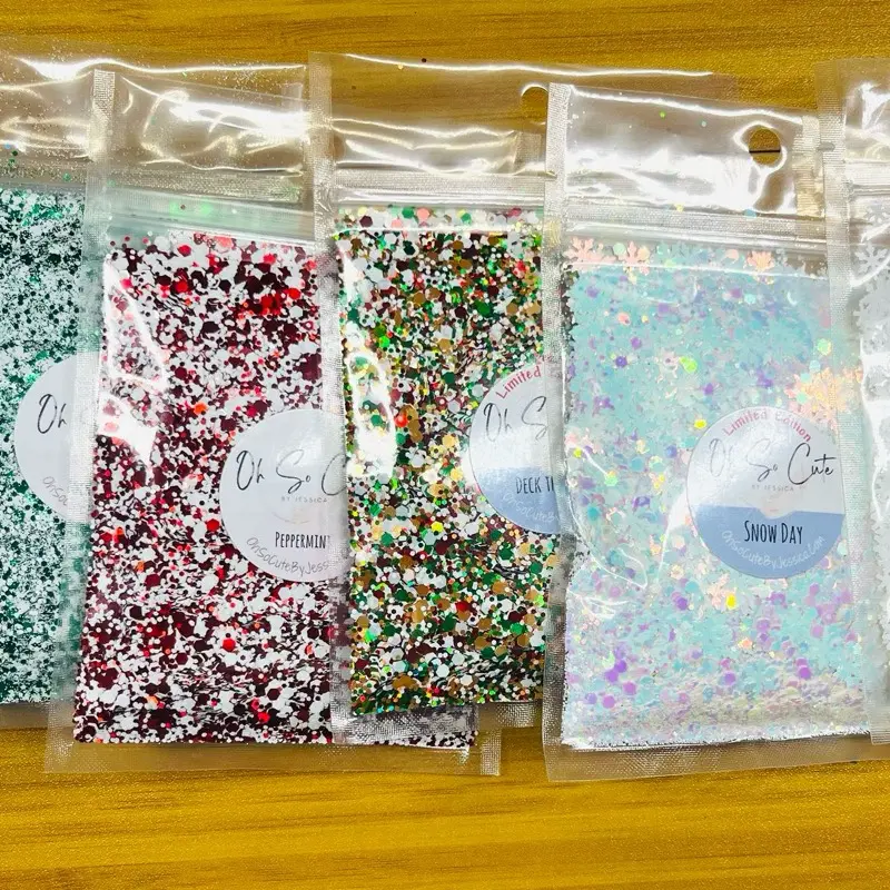 Jessica Oh So Cute Glitter holiday limited time  Five Pack  2.0 oz Bags and 1 10gm snowflake glitter  for Tumblers Ornaments Resin Art & DIY Events