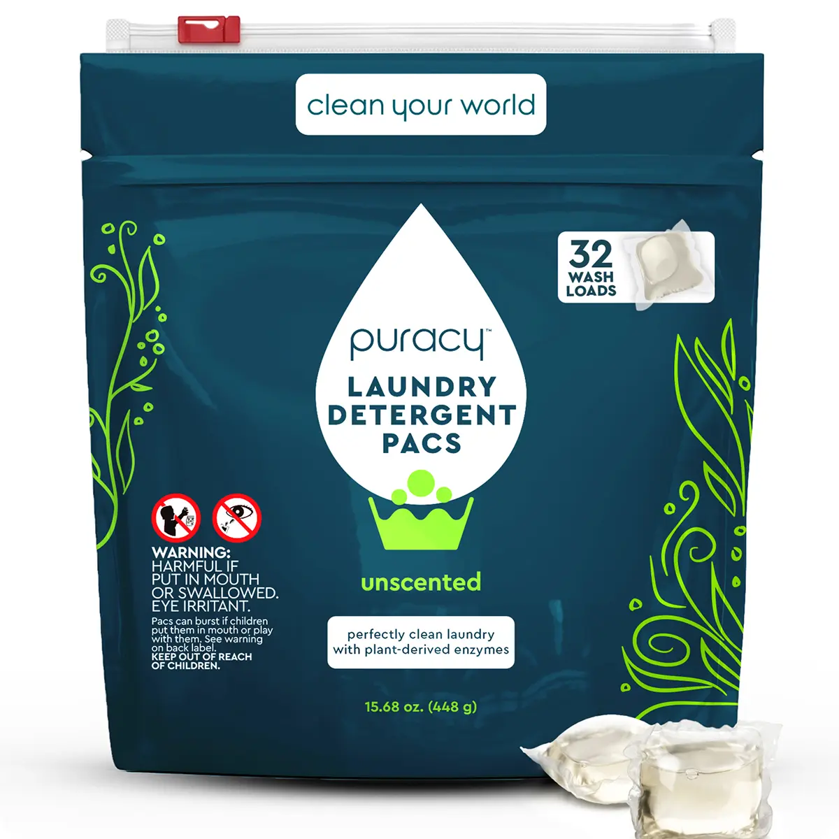 Puracy Laundry Detergent Pods with 2 Bio-Powered Enzymes, Free and Clear for Sensitive Skin, Richly Concentrated Washing Detergent Pods, 32 Ct