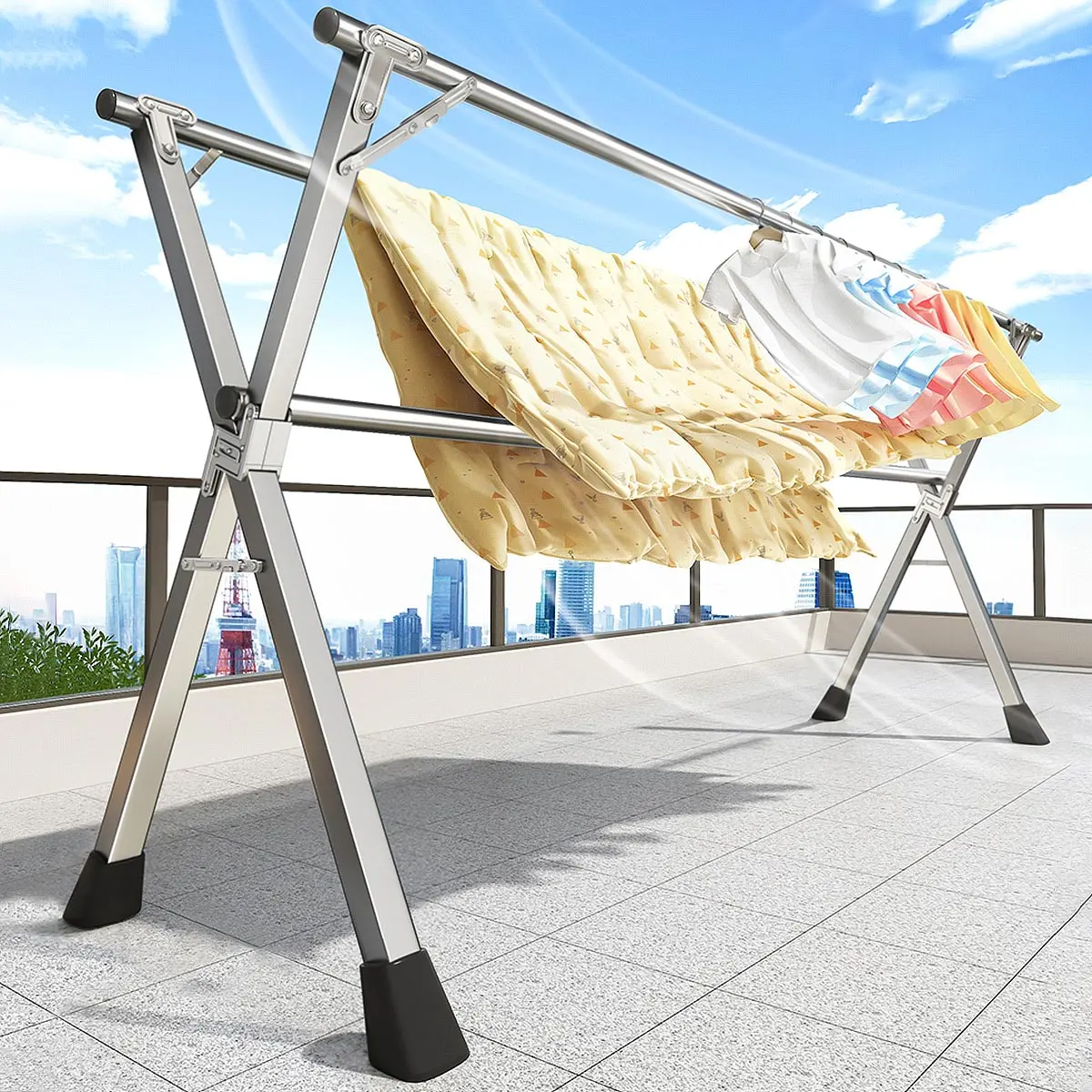 Joybos Foldable Clothes Drying Rack - 51"/63"/79"/94" Heavy Duty Stainless Steel Laundry Rack, Space-Saving Design, Fixed & Extendable Indoor/Outdoor Clothes Drying Station for Quilt, Sheets & Garments