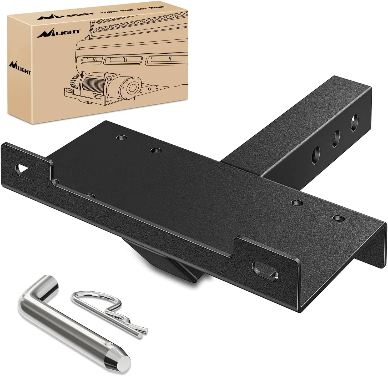 Nilight Pre-Drilled Winch Mount Set - 2-Pcs Universal Heavy-Duty Steel Trailer Hitch Brackets (10" x 4.5"), 2" Hitch Compatibility, 15000Lbs Load Cap, Front or Rear Mounted for ATV Off-Road Use