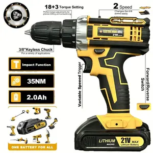 20V Rechargeable Lithium Impact Drill Combination Kit, Cordless All-in-1 Toolbox for Home Repair & DIY, Automotive Repair – Includes Battery, Charger, Drill Bits, 100+ Household Assembly & Disassembly Tools, Rechargeable Lithium Drill