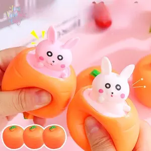 Bunny Carrot Squeeze Toy, Cute Rabbit Pop-Up Stress Relief Toy, Funny Squishy Squeeze Cup for Anxiety Relief, Novelty Fidget Toy for Kids & Adults