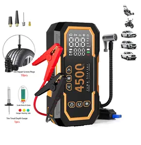 15000mAh Ultra-Safe Jump Starter for 12V Vehicles, Starts All 12V Cars, with 150PSI Air Compressor, 18W Fast Charging, Tire Pressure Monitor, Tire Tread Gauge, Tire Repair Plugs, LED Light, Includes Jumper Cables, Air Hose, Storage Bag and 4-in-1 Cable