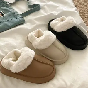 Gacimy Warm Fur Women Slippers 2024 New Antiskid Waterproof Outdoor Cotton Shoes Winter Plush House Slides Fur Fluffy Slippers