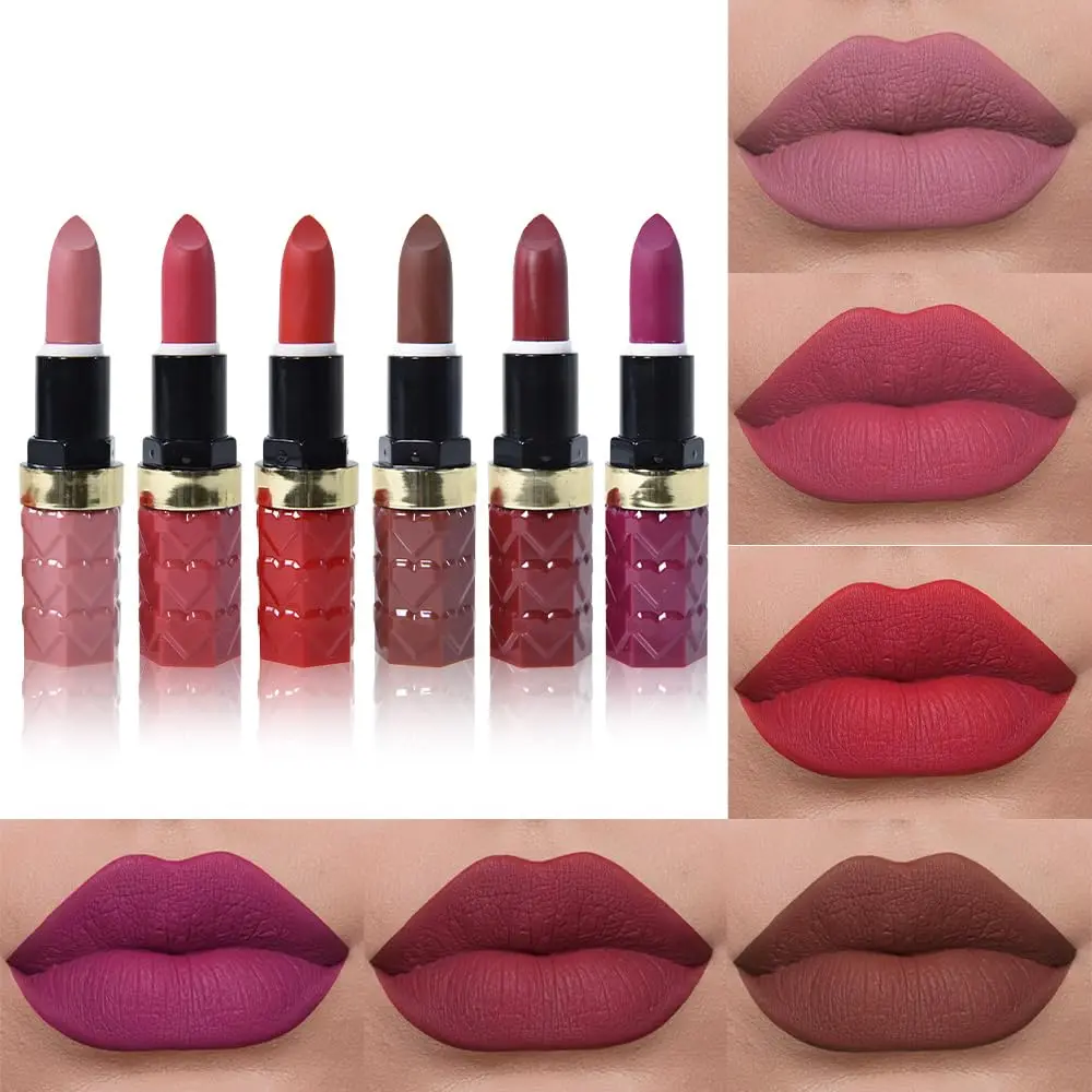 6-Piece Maroon Ruby Bright Red Brown Plum Purple Matte Lipstick Set for Women Long Lasting Waterproof Vegan Cruelty-Free Lipstick Pack of 6 Silky Velvet Matte Finish