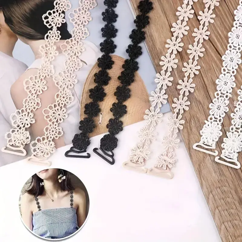 3 Pairs Floral Lace Bra Replacement Straps, Adjustable Elastic Flower Shoulder Straps, Decorative Underwear Shoulder Strap Replacement Accessories for Women, Multiple Colors, Comfort Bra Accessory