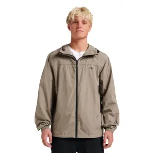 Quiksilver | Overcast Windbreaker | Water-Repellent Windbreaker | Full-Zip with Fixed Hood for Variable Weather | Top Casual Jacket Beige