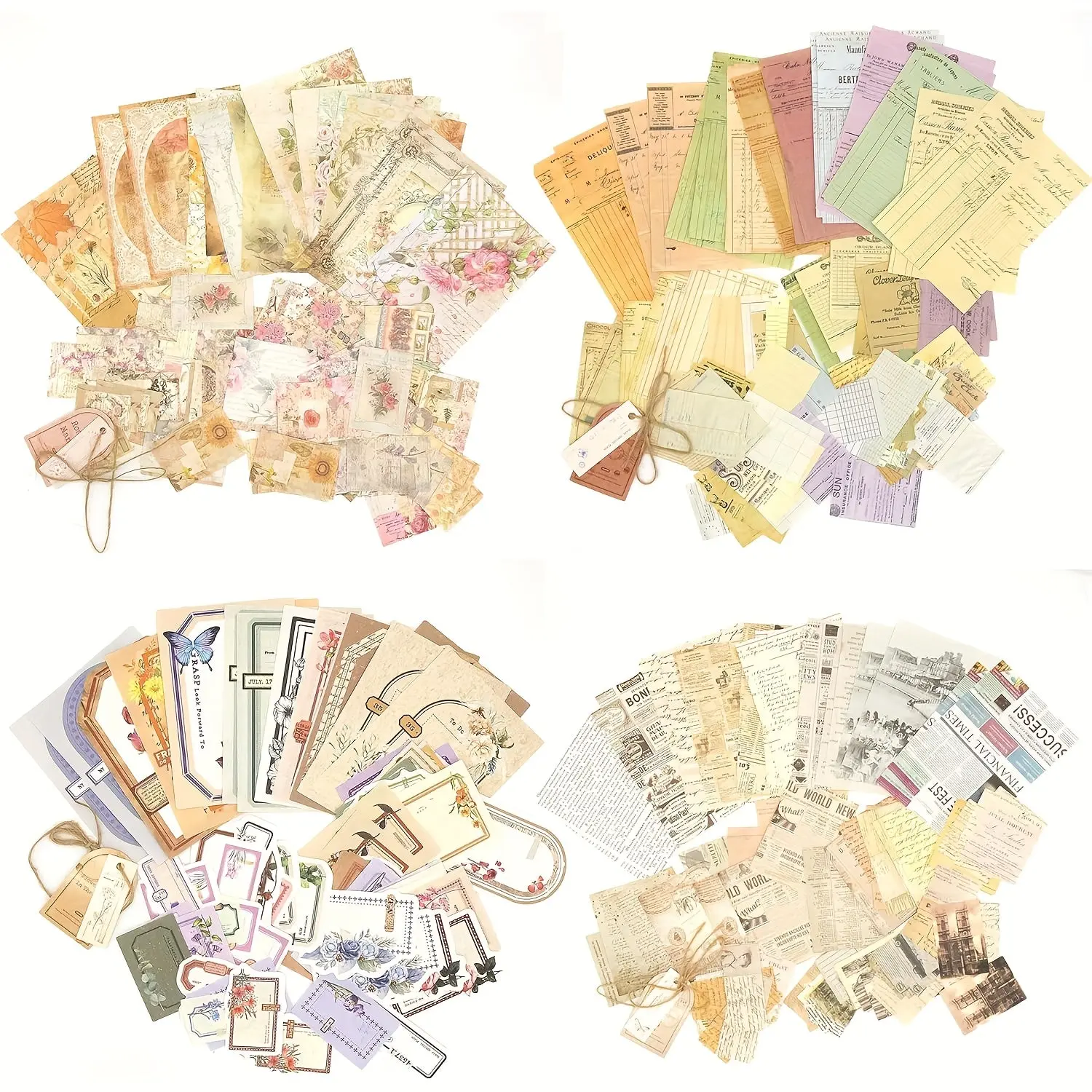 Vintage Scrapbook Paper Kit - 4 Pack (400 Sheets) Archive-Safe Office Stationery for Scrapbooking, Journaling Sticker Packs Stickers Yard