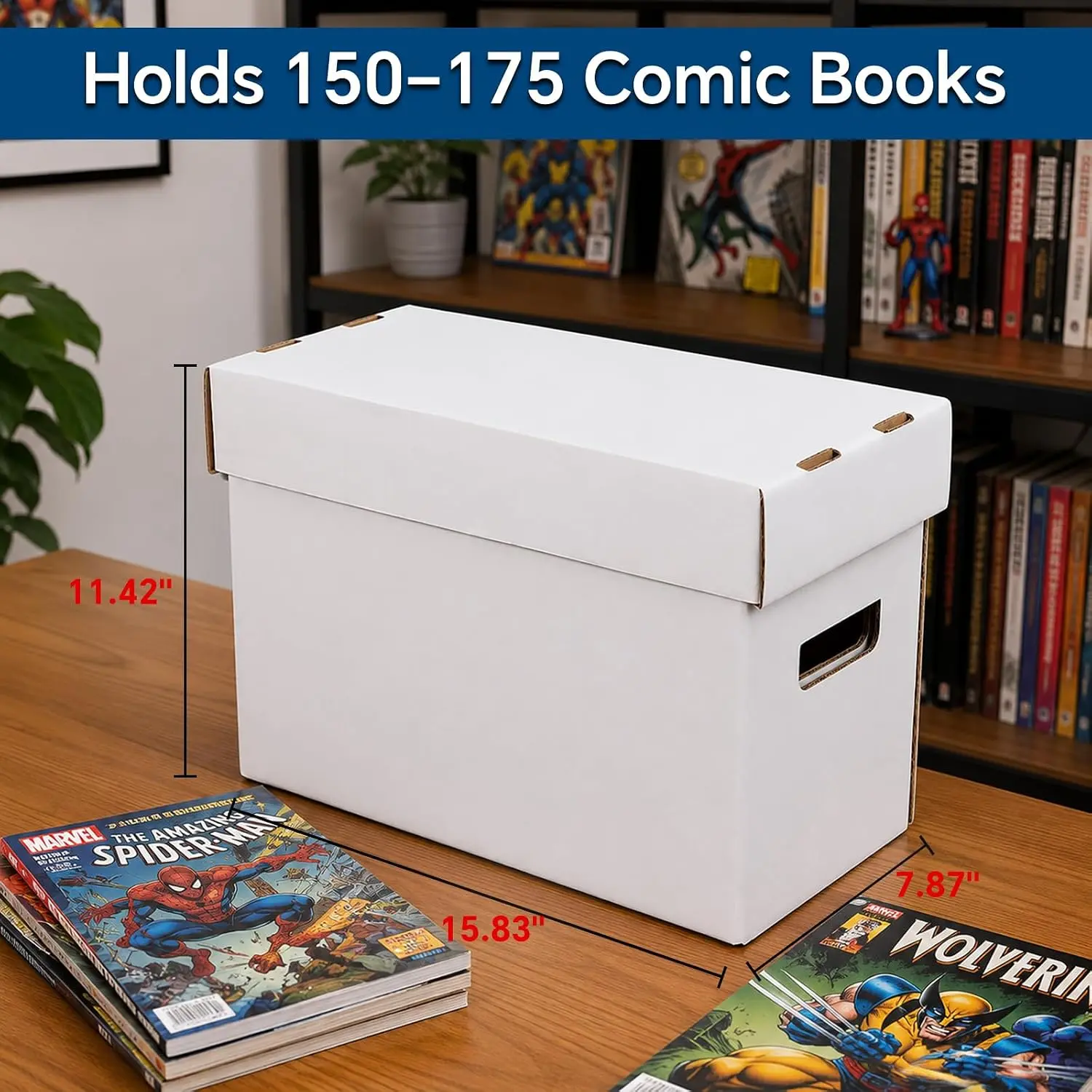 PIT66 5 Pcs Comic Book Storage Boxes, Holds 150-175 Comics Each, | Collapsible, Stackable, Moistureproof, White, 15.83"L x 11.42"W x 7.87"H