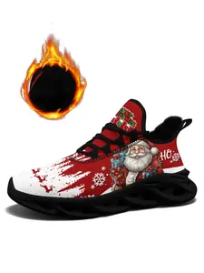 Women's Christmas Themed Plush-Lined Outdoor Running Shoes, Warm & Comfortable Athletic Footwear, Stylish Ladies' Sneakers for Winter Workouts and Festive Runs